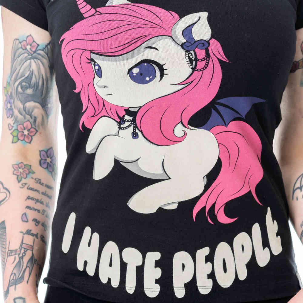 Cupcake Cult - Unicorn Hate People Damen TShirt - Schwarz